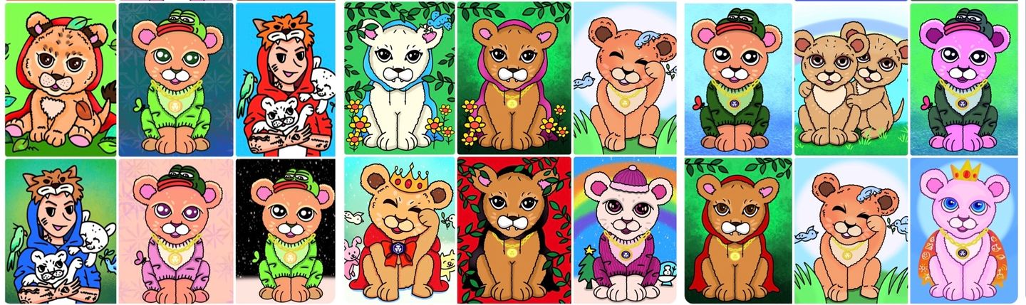 Lion Cub Club official Crypto.com collection artwork; character faces remain fully visible
